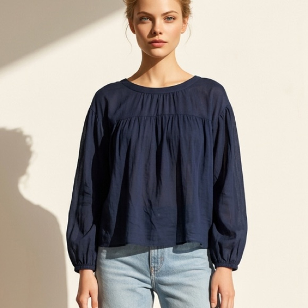 Anthro Weston Wear Blue Peasant Top Blouse